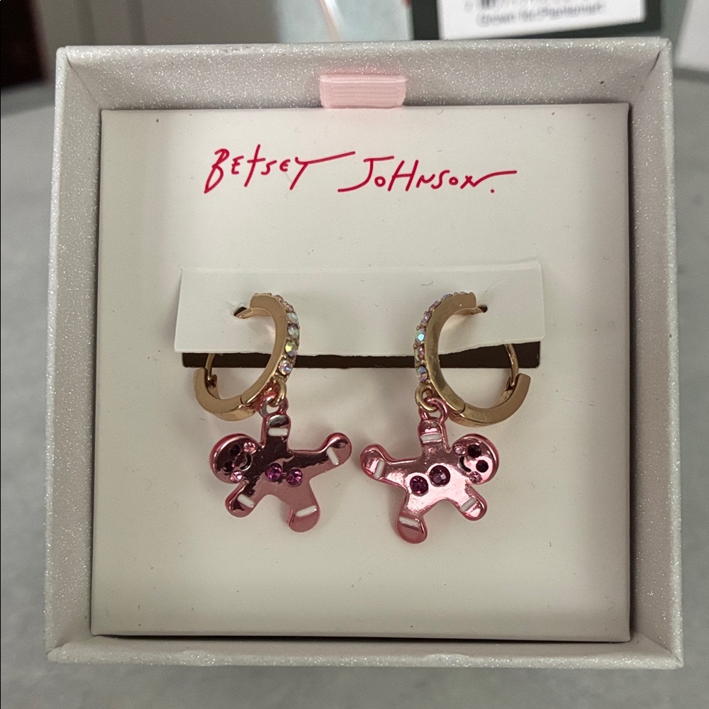 Betsey Johnson Pink Gingerbread Hoop Earrings